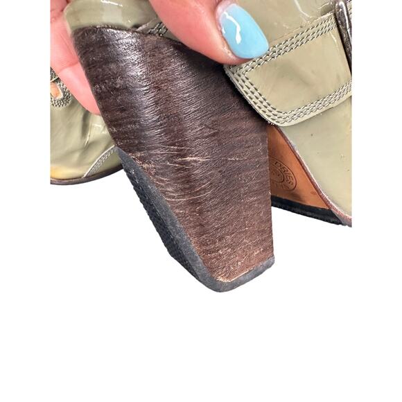 Dries Van Noten Green Buckle Patent Leather Forest Slip On Mules Size 7 1/2 - Picture 9 of 12